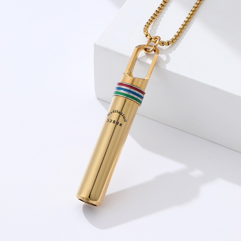 Mindful Breathing Necklace Stainless Steel Anxiety Relief & Meditation Whistle Pendant