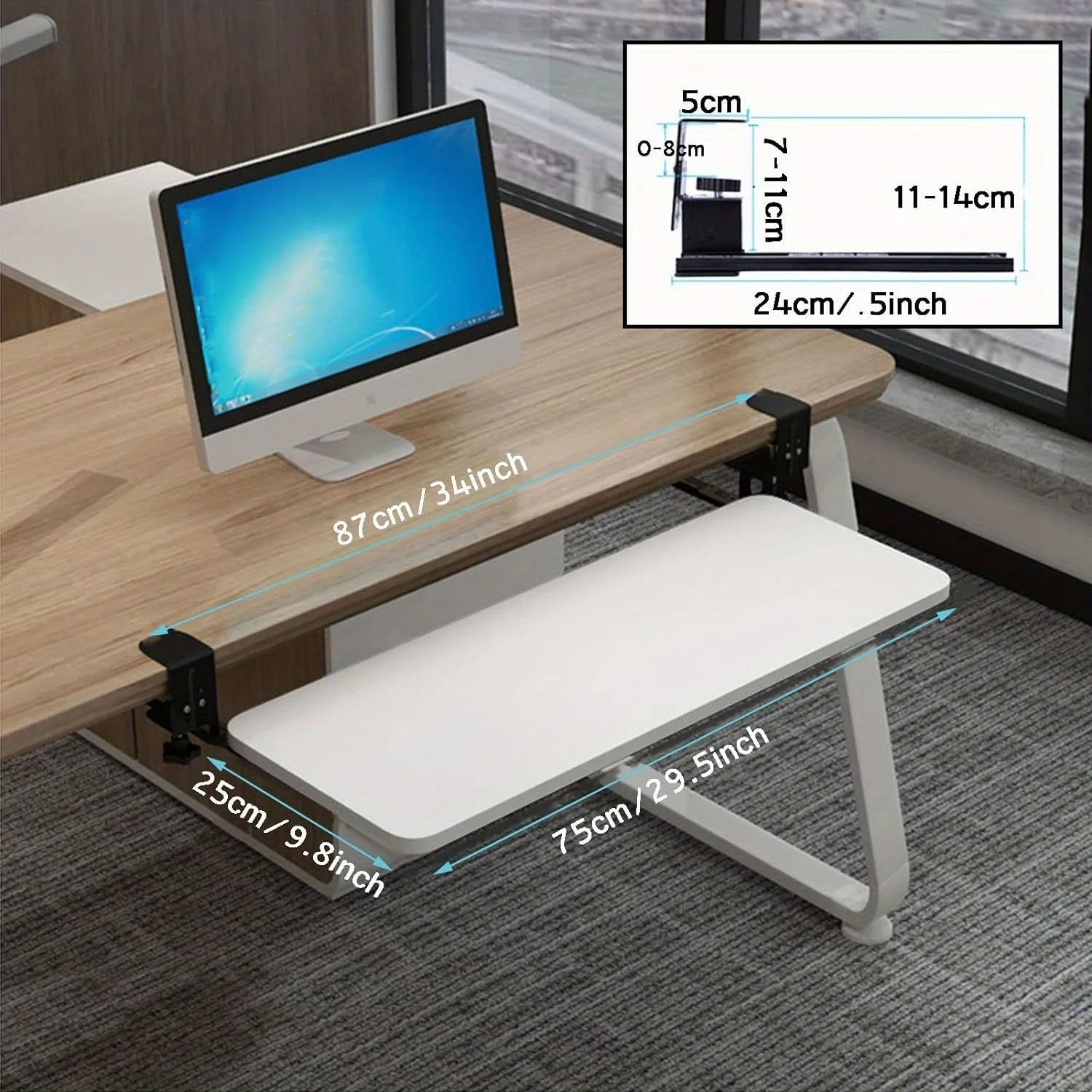 Ergonomic Clamp-On Under-Desk Sliding Keyboard Tray