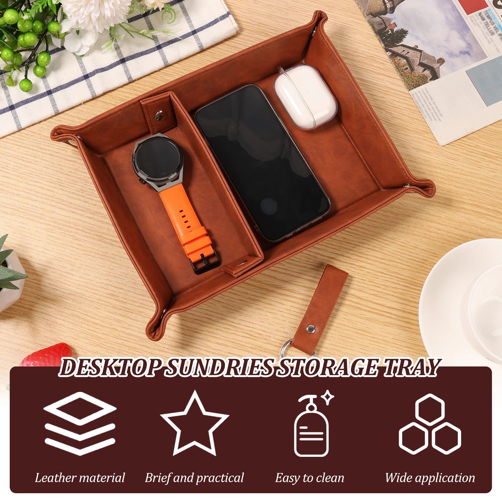 PU Leather Folding Valet Tray