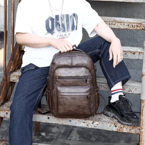 USB Charging Leather Laptop Backpack – Anti-Theft Large Capacity Travel Bag