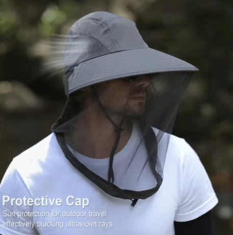 Mosquito Prevention Fishing Cap Full Mesh Insect Protective Head Net with Drawstring and Windproof Strap