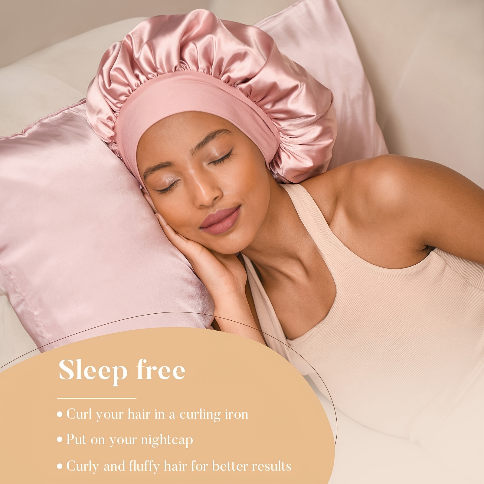 Satin Silk Hair Curler Sleeping Cap, Natural Curly Hair Headwrap Set, Long Hair Wave Care Tool