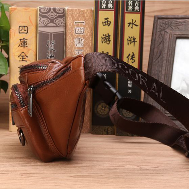 Vintage Genuine Leather Waist Bag for Men Travel Crossbody Sling Fanny Pack