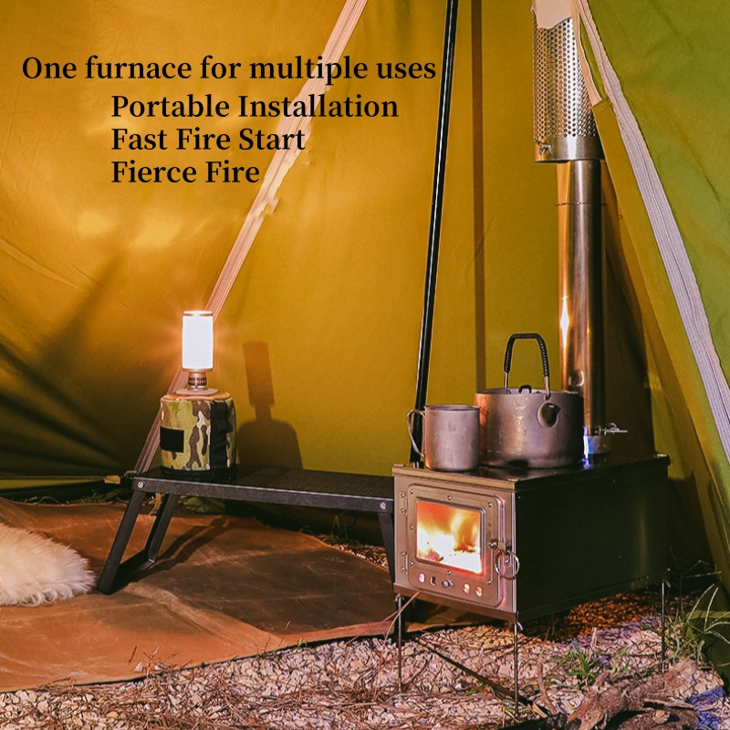 Foldable Titanium Alloy Tent Stove Lightweight & Durable for Outdoor Camping, Charcoal Wood Burning Stove