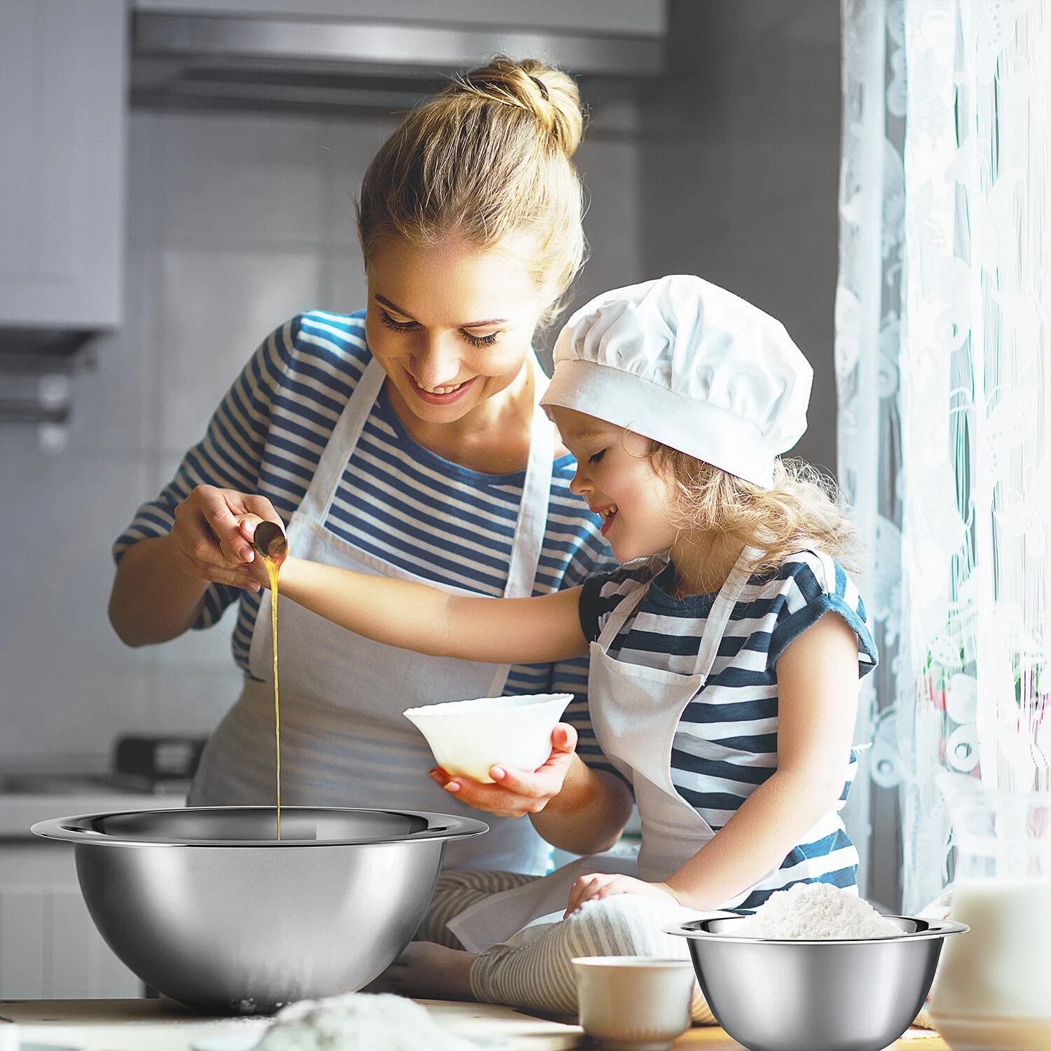 Stainless Steel Mixing Bowls Set with Measuring Cups and Spoons Nesting Kitchen Prep Bowl Set