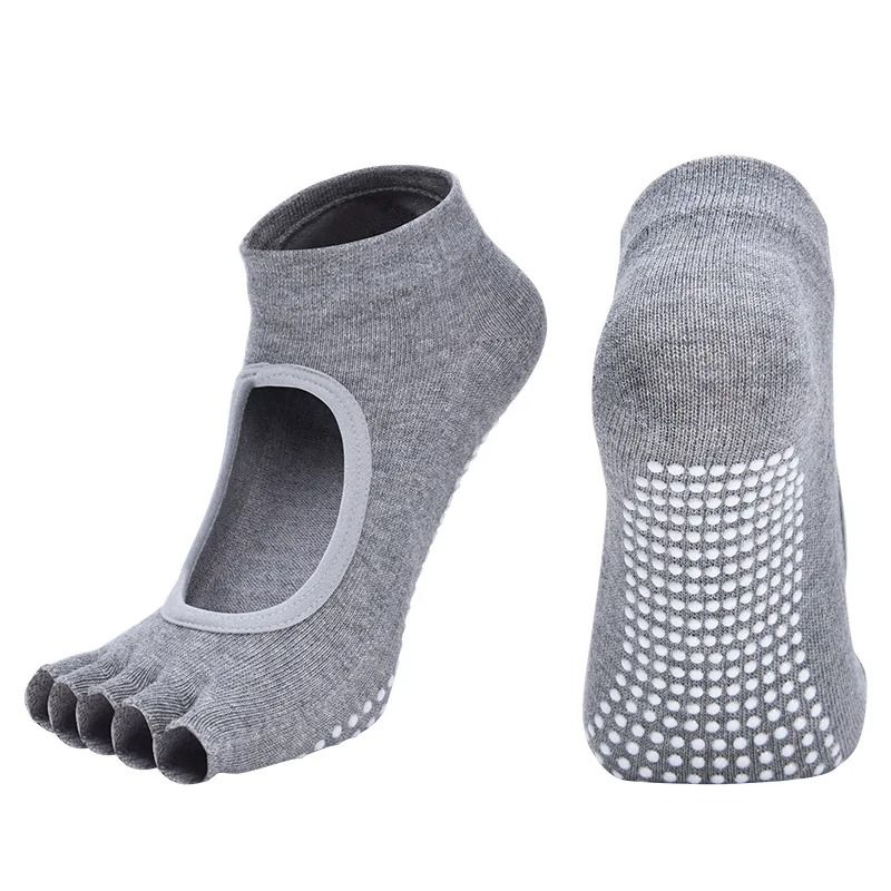 Women Cotton Yoga Backless Five Toe Socks Anti Slip Silicone Pilates Gym Ballet Dance Socks