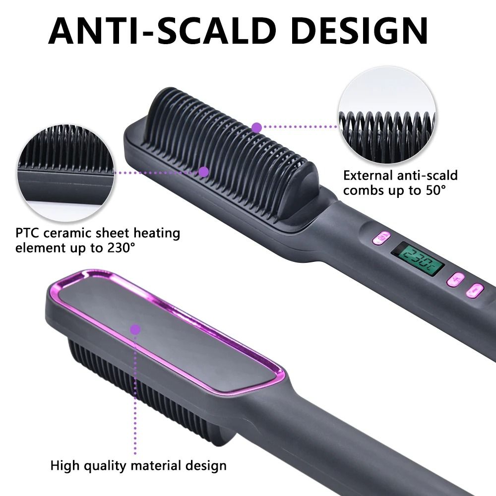 Electric Hot Comb Straightening Brush with Negative Ion Technology and Anti-Scald Design