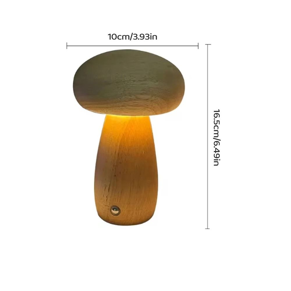 Wooden Mushroom Night Light with Stepless Dimming and Rechargeable Battery
