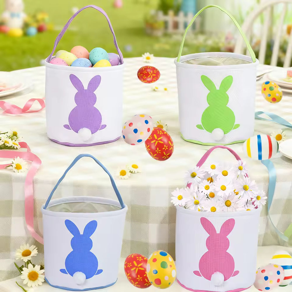 Rabbit Basket Canvas, Baby Easter Bunny Buckets Bag, Kids Festival Gift, Party Tote Decoration Handbag