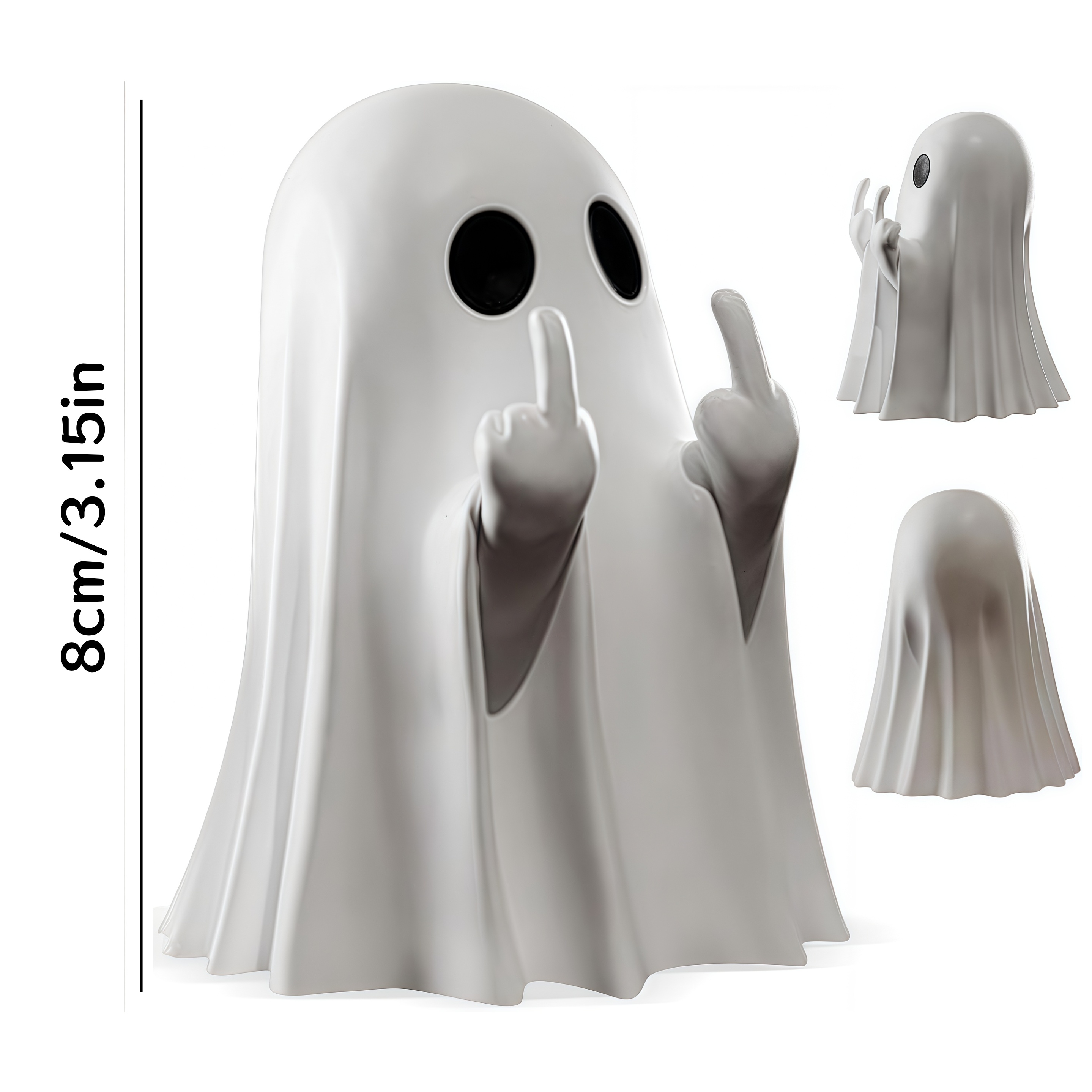 Adorable Horror Figure, Cute Middle Finger Ghost Statue, Small Halloween Decor for Home, Centerpiece for Coffee Table
