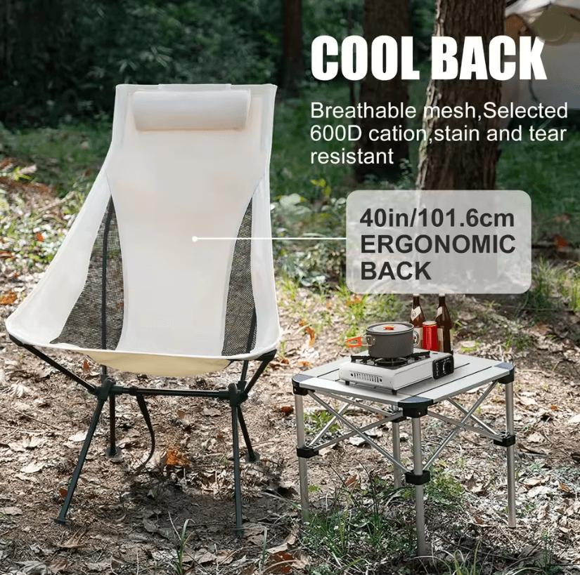 Portable Folding Camping Chair with Headrest Lightweight Outdoor Fishing Chair
