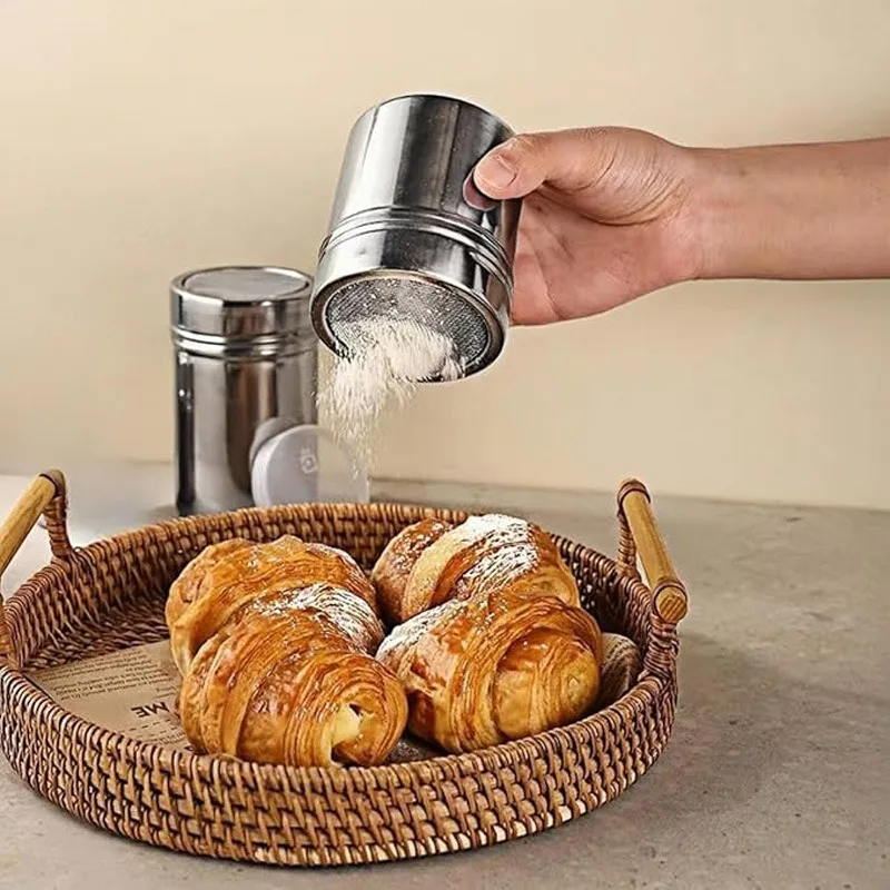 Powdered Sugar Vibrating Sieve with Lid, Fine Mesh Icing Jar for Cocoa, Cornstarch, Coffee