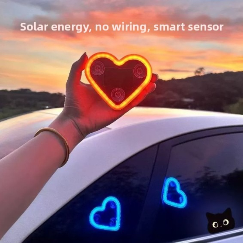 Solar LED Triangular Love Light, Car Interior Neon Atmosphere Decoration for Motorcycle