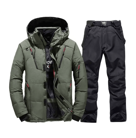 Mens Thermal Ski Suit Set Waterproof Down Jacket & Snowboard Bib Pants