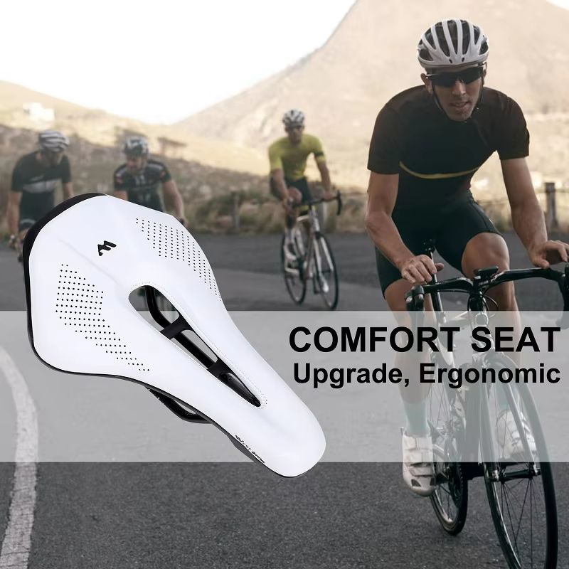 WEST BIKING Comfortable Bike Saddle – Wear-Resistant PU Leather Hollow Bicycle Seat Cushion for Road & MTB