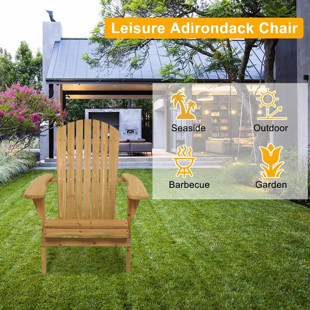 Adirondack Chair Patio Furniture, Foldable Fir Wood Lounge Seat