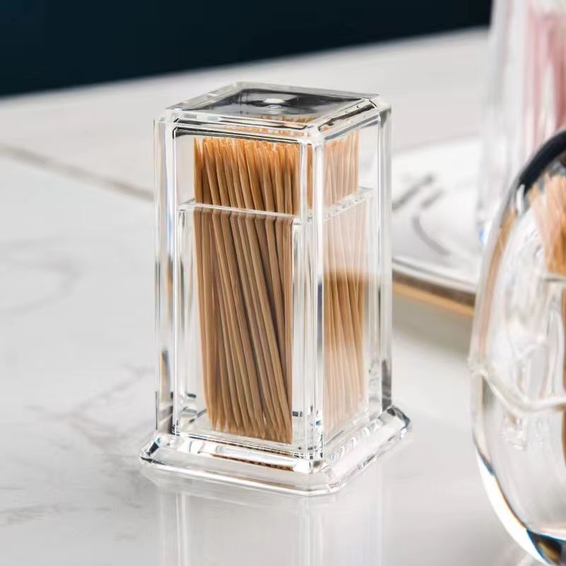 Thickened Clear Acrylic Toothpick Storage Box with Lid