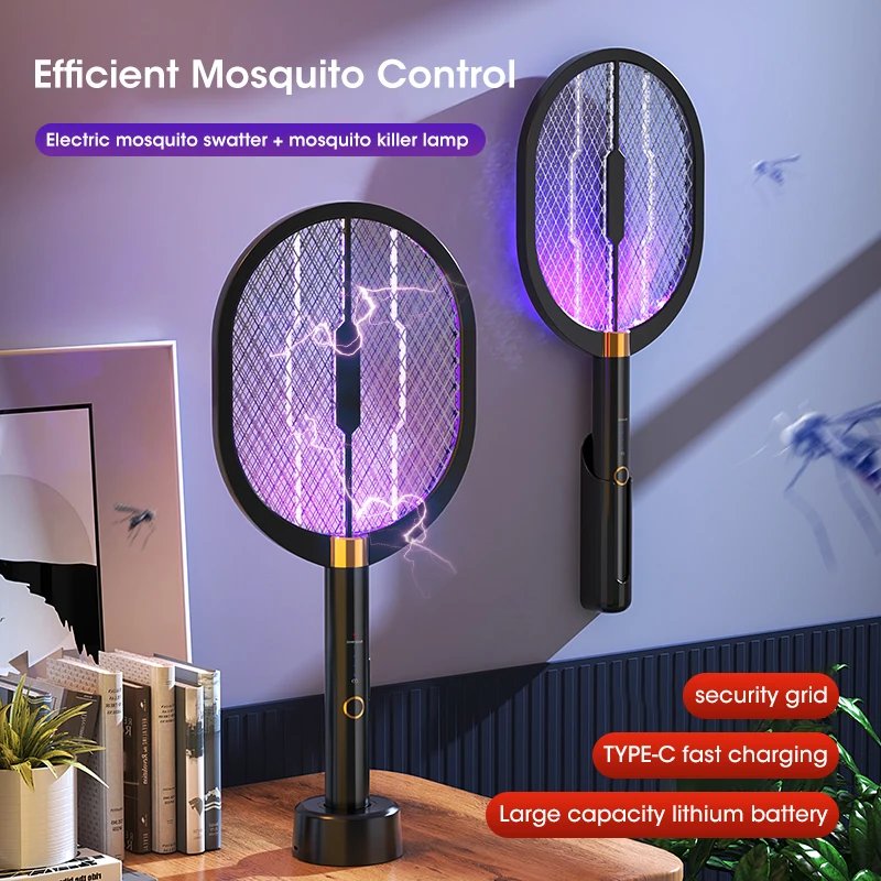 Rechargeable Electric Mosquito Racket with UV Killer Lamp and Type C Charging