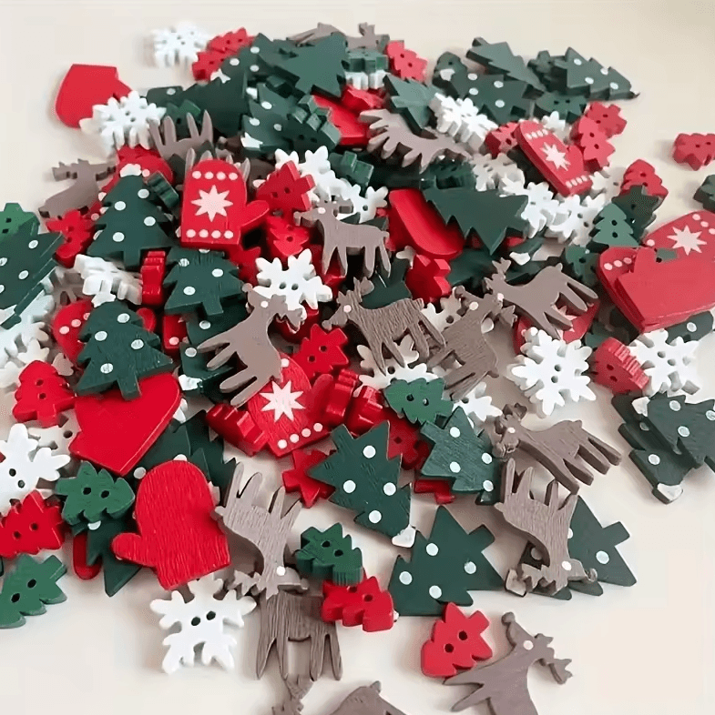 Christmas Wooden Buttons – Decorative Wooden Craft Shapes for DIY Projects
