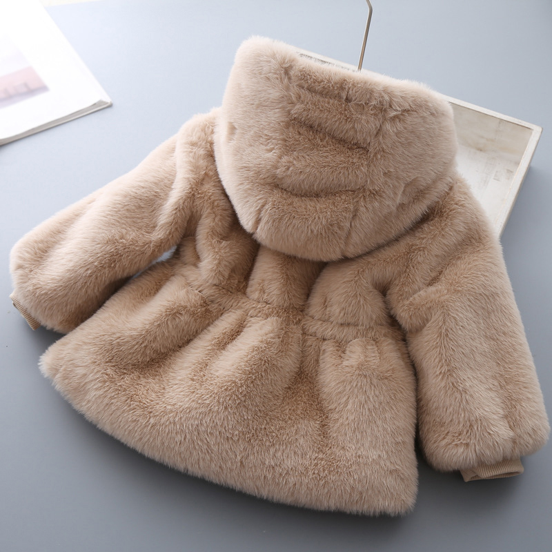 Super Warm Winter Girls Coat Mink Fur Padded, Thickened Hooded Coats Long Sleeve, Baby Kids Children Jacket Plush