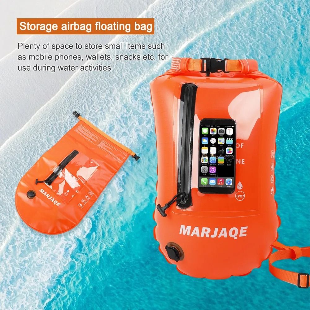 Inflatable Tow Float Dry Bag with Waist Strap for Open Water Sports
