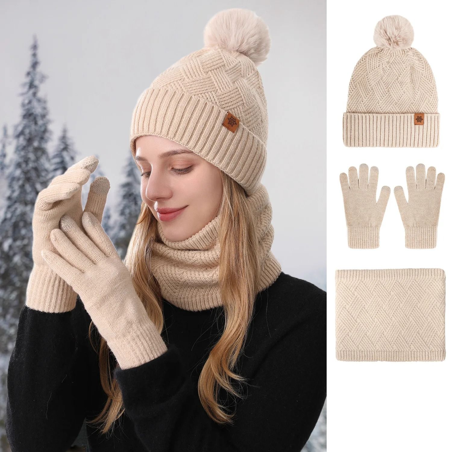 Unisex Double-Layer Fleece-Lined Thermal Winter Set