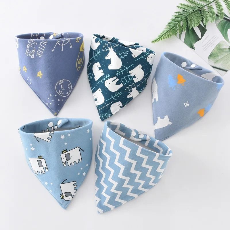 5 Pcs Lot Cartoon Triangle Cotton Bib Baby Bandana Bibs Scarf Burp Cloths for Boys and Girls