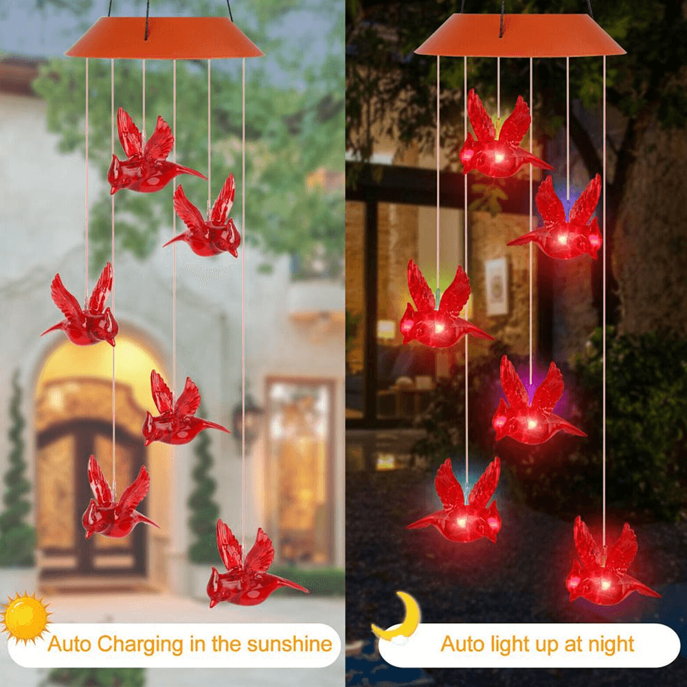 Solar Powered Cardinal Wind Chimes