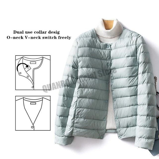 Womens Convertible Neckline Ultralight Down Jacket