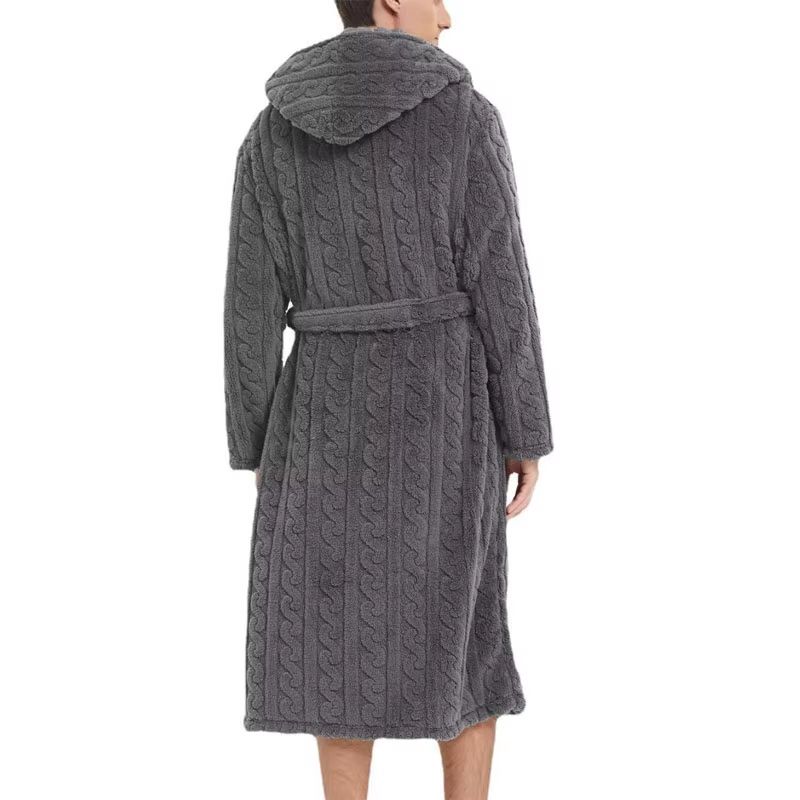 Men's Hooded Thickened Velvet Jacquard Warm Homewear Robe