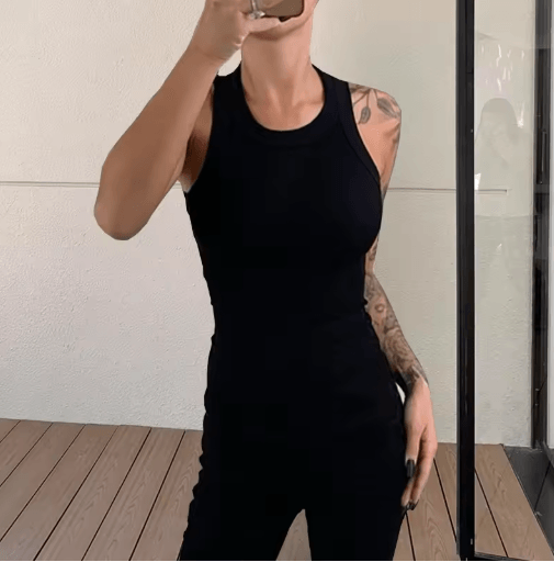 Solid Fitted Round Neck Knit Tank Top for Effortless Summer Style