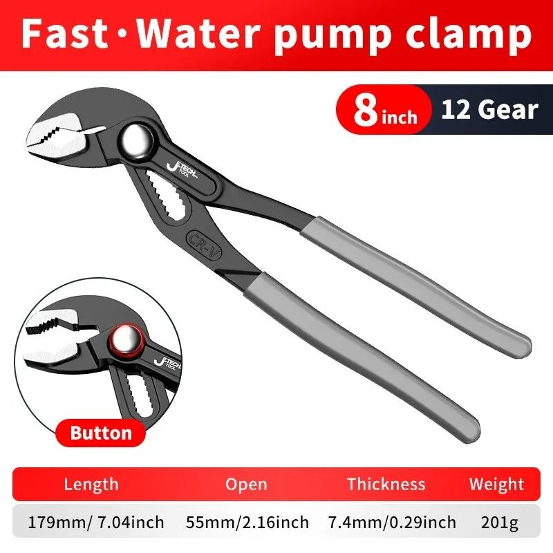 Adjustable Water Pump Pliers with Quick Release and Non Slip Handle