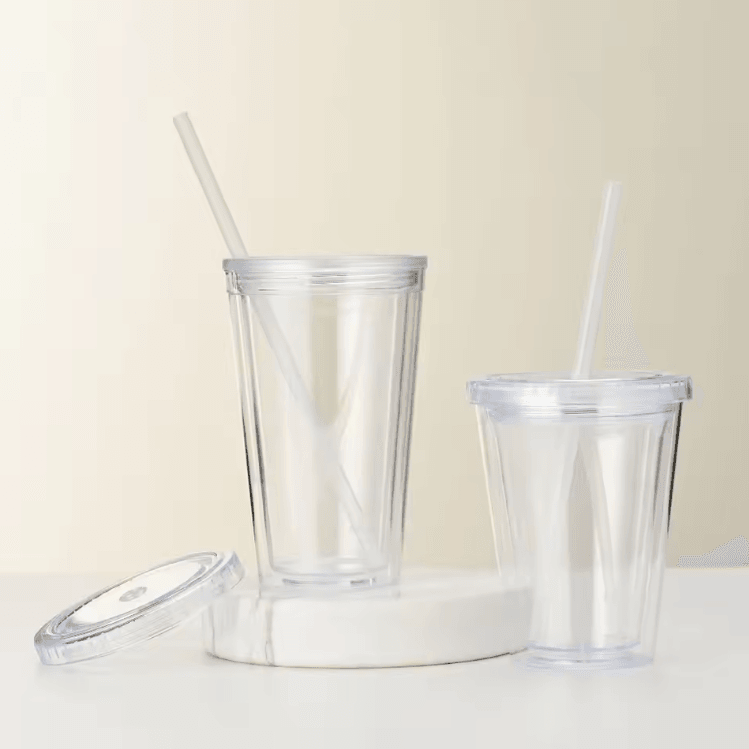 Double-Layer Clear Tumbler with Straw – Insulated Smoothie & Iced Coffee Cup
