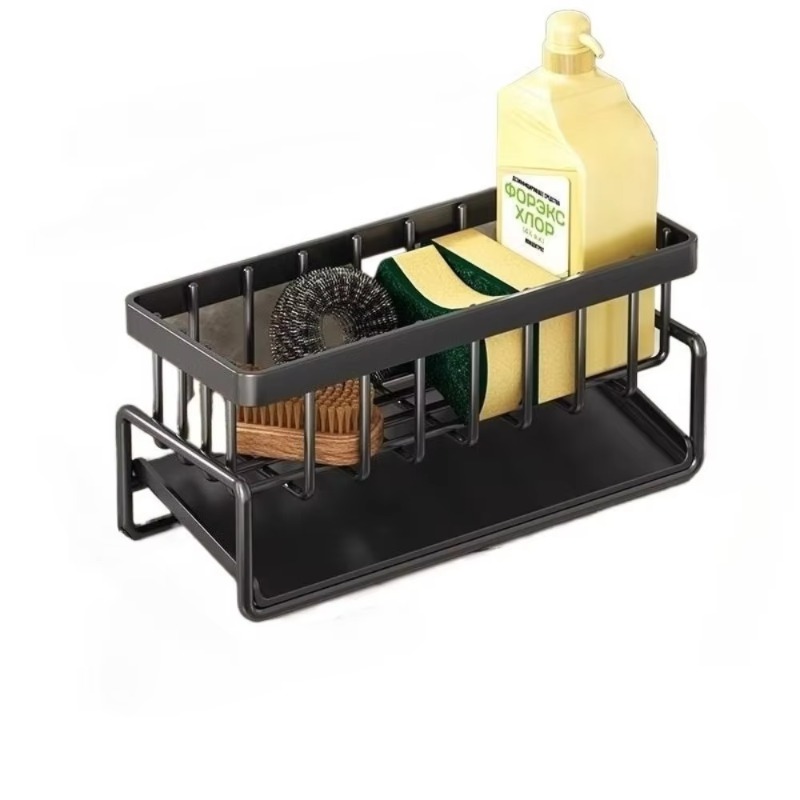 Stainless Steel Sink Organizer, Drain Rack with Soap Sponge Holder, Multi-Layer Filter Basket, Kitchen Storage Organizer