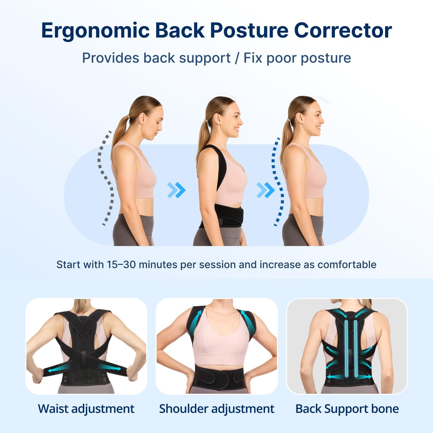 Back & Shoulder Support Brace Breathable Mesh for Pain Relief and Spine Support