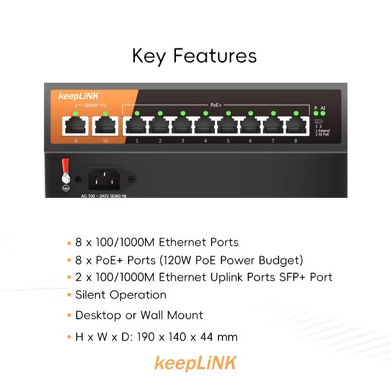 KeepLiNK 10-Port Gigabit PoE Network Switch – Fast, Reliable, and Plug & Play