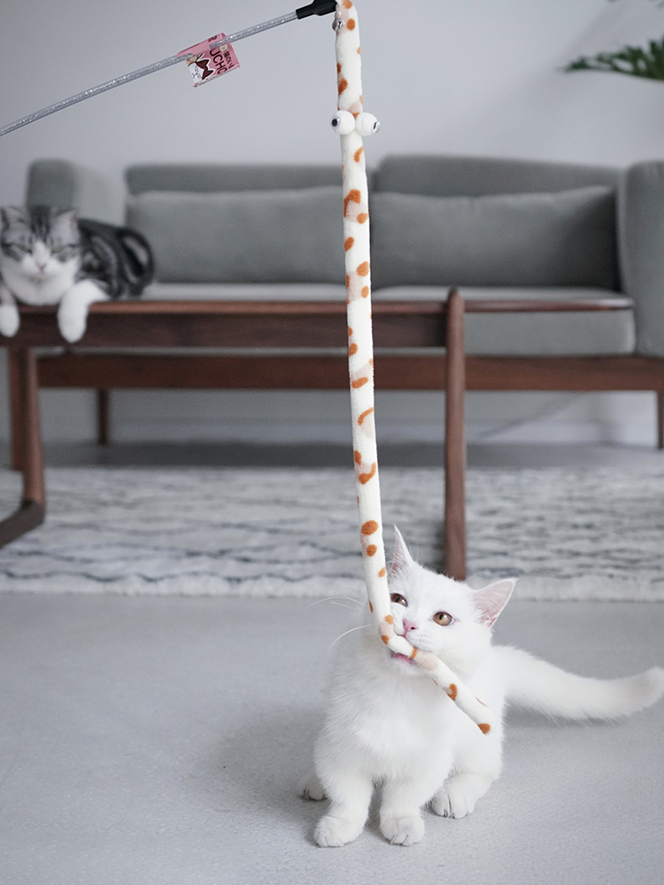 Interactive Feather Cat Toy Wand Colorful Caterpillar Teaser for Fun Playtime