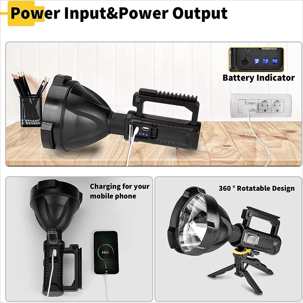 P150 XHP90 Rechargeable Spotlight - Ultra-Powerful Handheld Flashlight with Type-C Charging