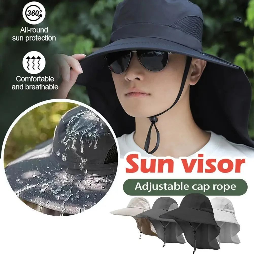 Wide Brim Sun Hat with Neck Flap and Adjustable Fit for Outdoor UV Protection