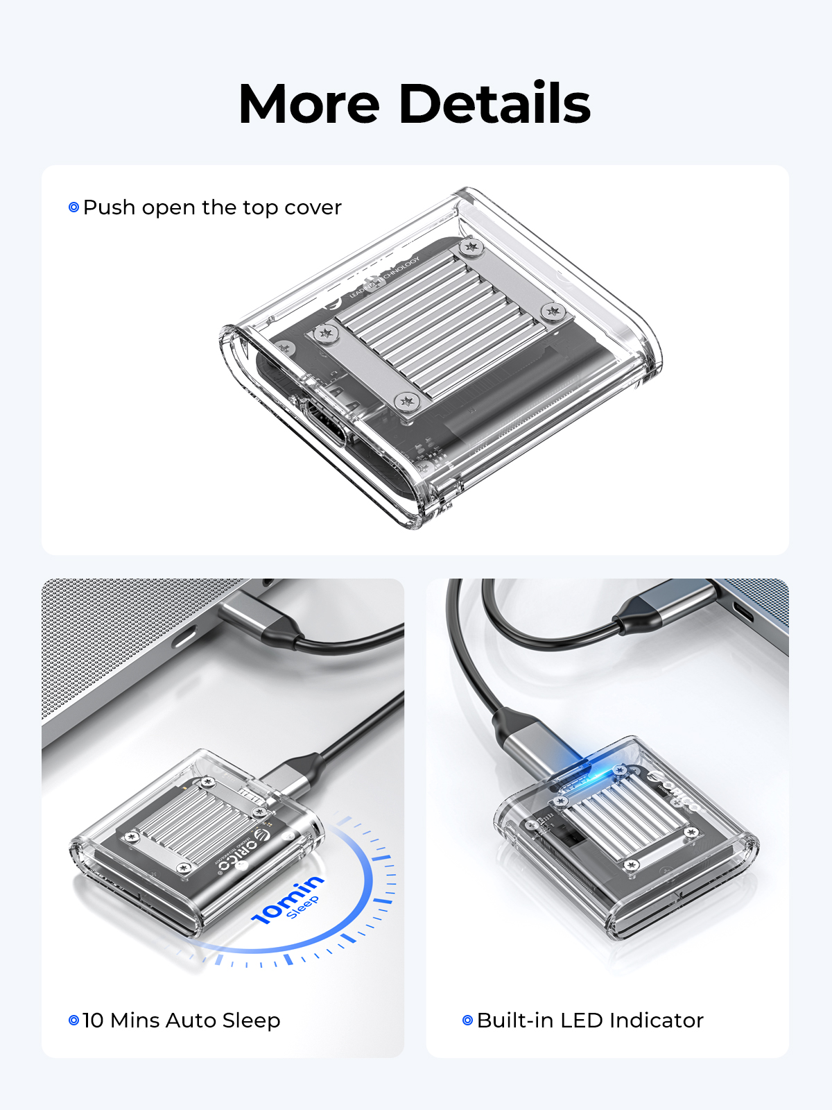 Transparent NVMe SSD Enclosure USB C 10Gbps External M2 SSD Case