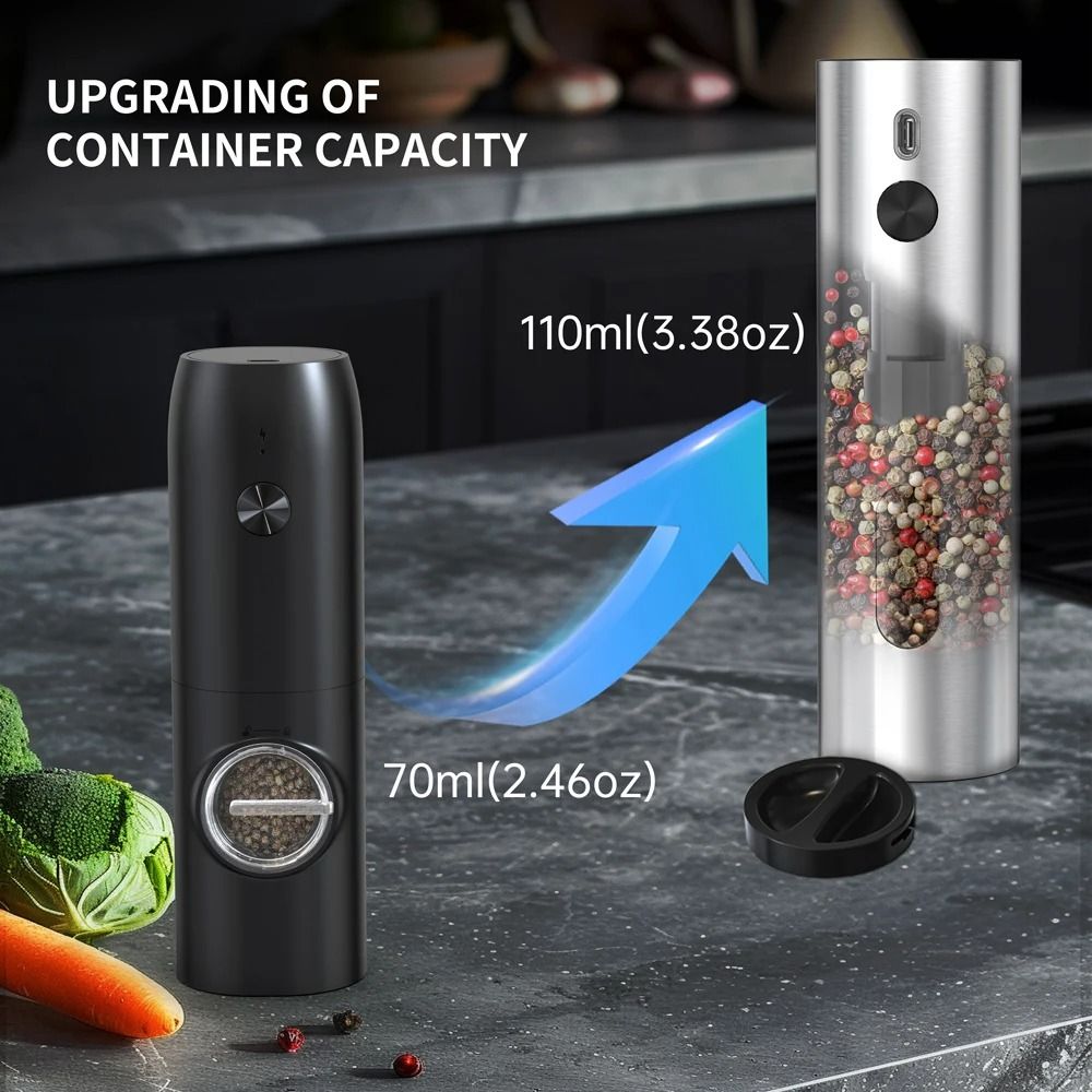 Stainless Steel Electric Pepper Grinder | USB Rechargeable Automatic Mill Set