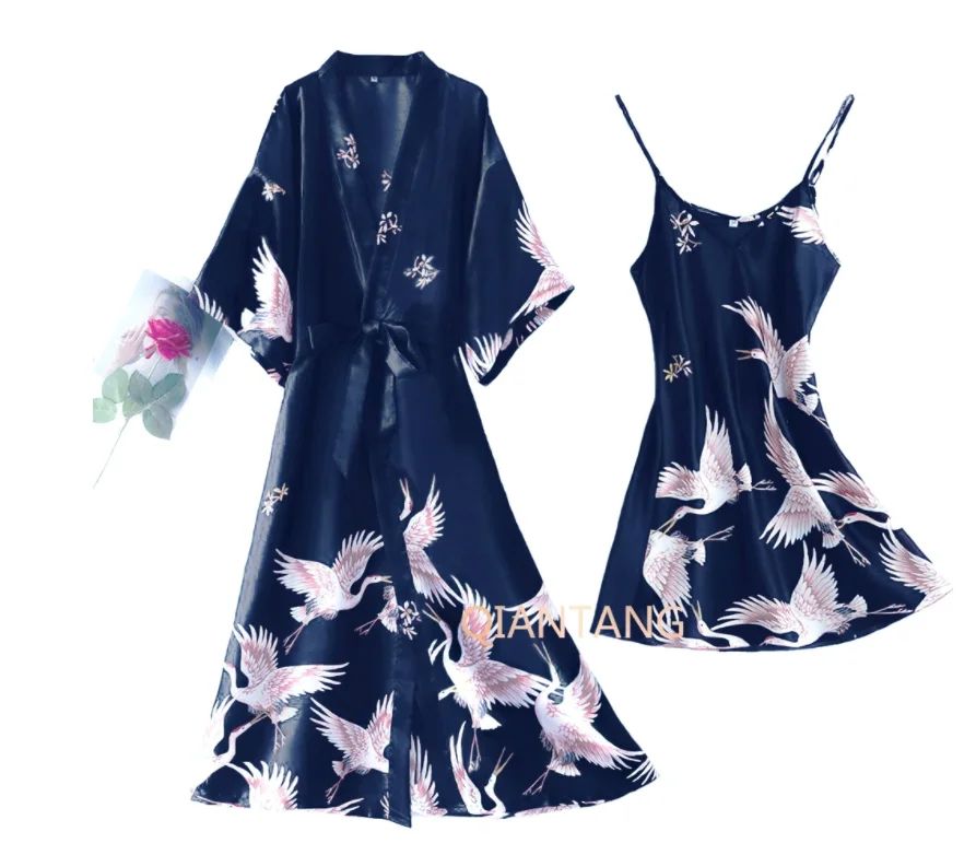 SilkLuxe 2-Piece Satin Pajama Set with Robe for Women