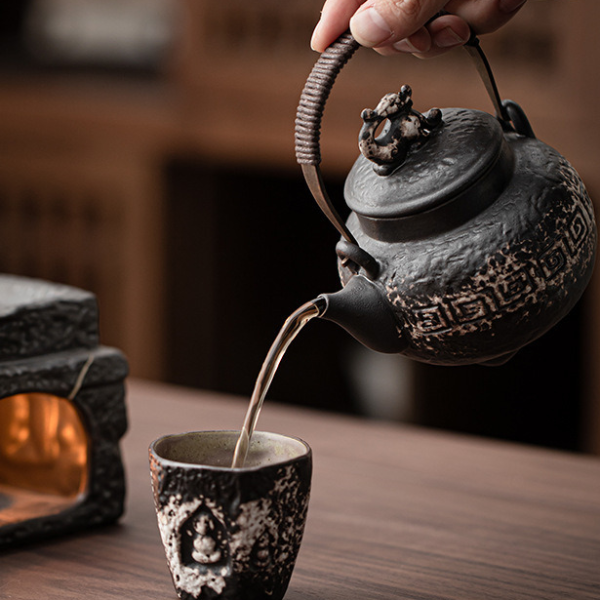 Buddha Tea Warmer Holder, Handmade Wabi Sabi Black Pottery, Kettle Stand, Carbon Furnace Tea Set, Candle Heater