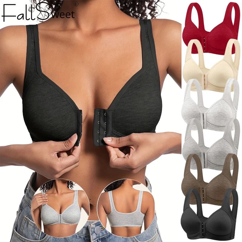 Fallsweet Seamless Front Closure Wire Free Push Up Bralette Full Coverage