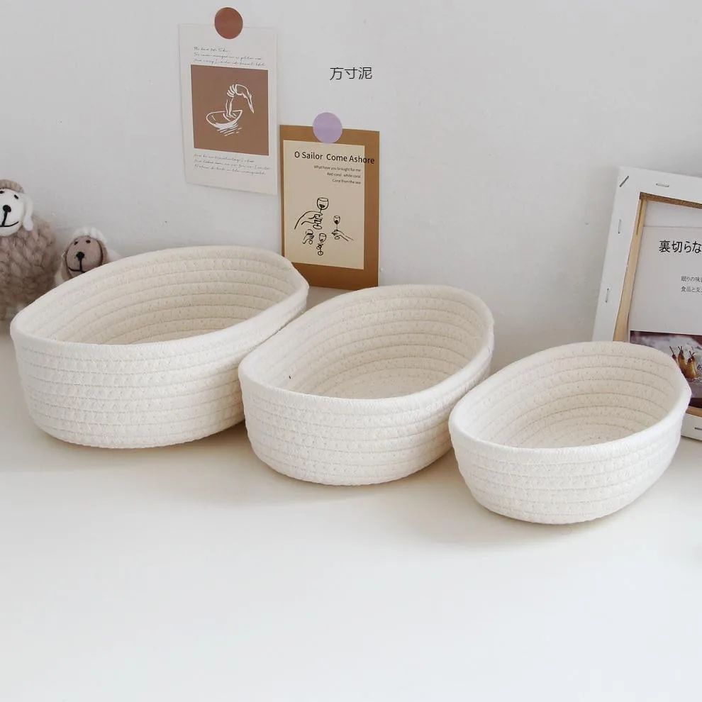Nordic Cotton Rope Woven Storage Basket – Decorative Desktop Organizer for Keys & Cosmetics