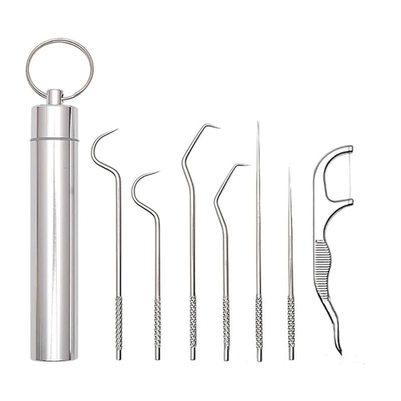 Stainless Steel Reusable Toothpick and Flossing Set