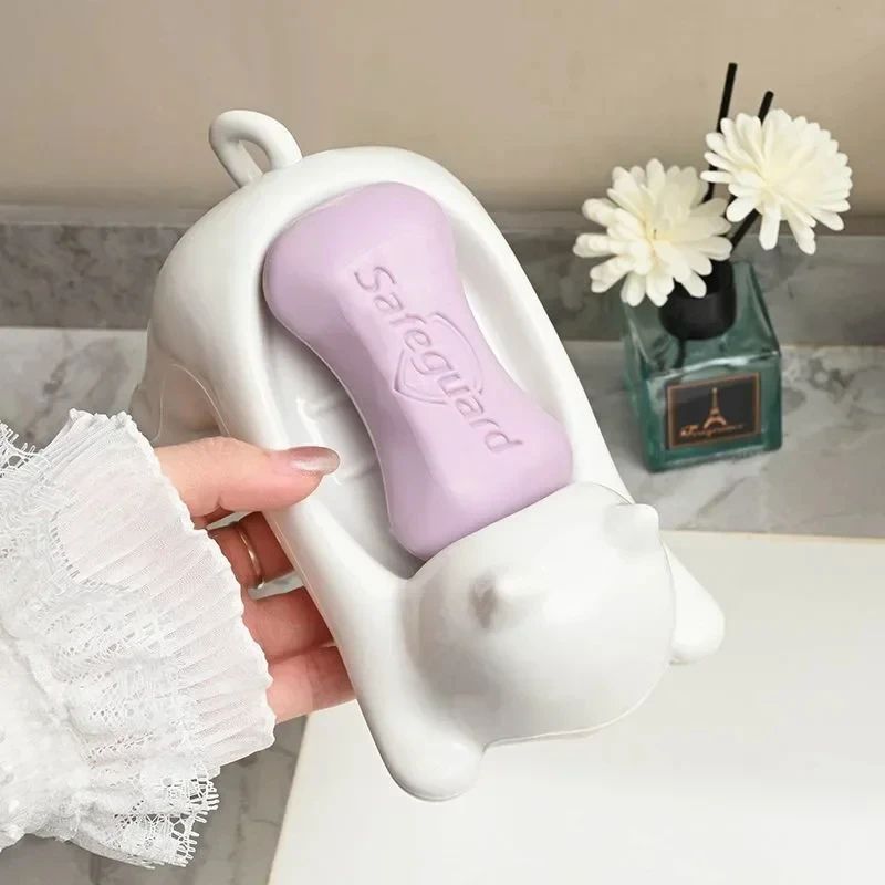 WhimsyDrain Cat & Turtle self-draining soap tray – Cute plastic soap box for Bathroom & Kitchen