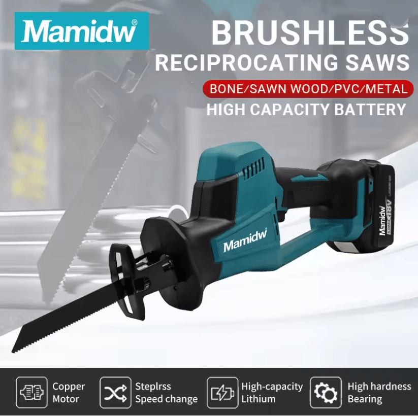 Cordless Brushless Reciprocating Saw for Wood and Metal Cutting Compatible with Makita 18V Battery