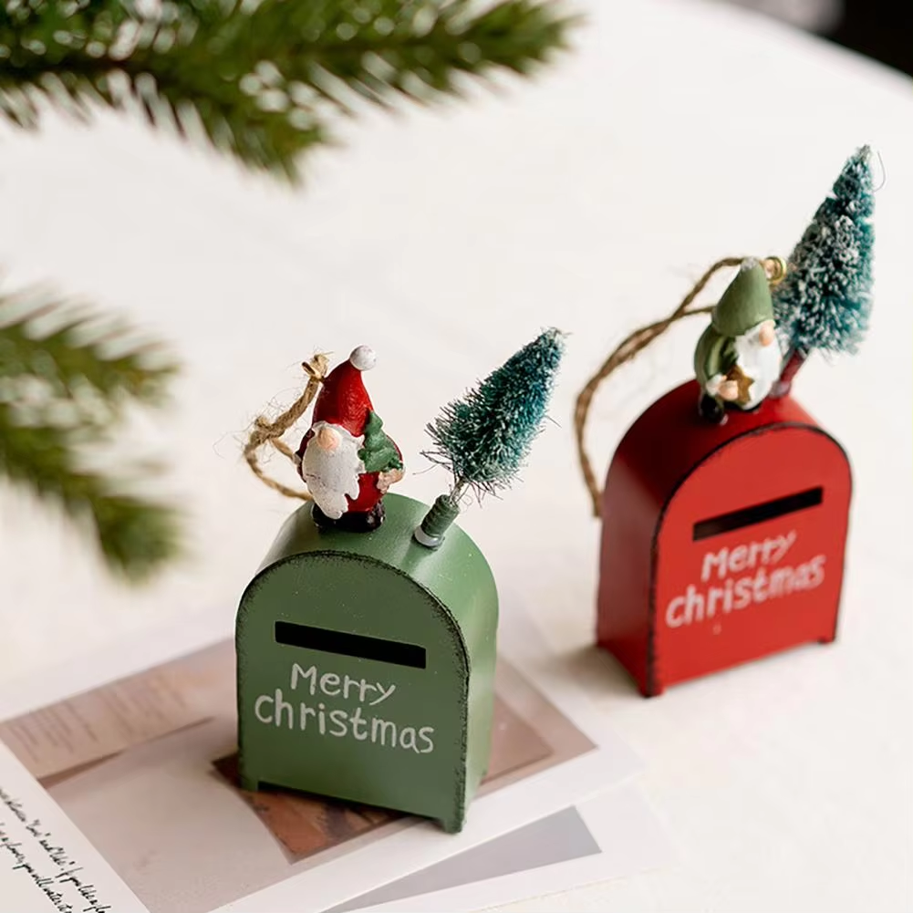 Santa Claus Exquisite Cartoon Iron Mail Box, Christmas Tree Decoration Pendant, House Pendant Decoration Christmas House