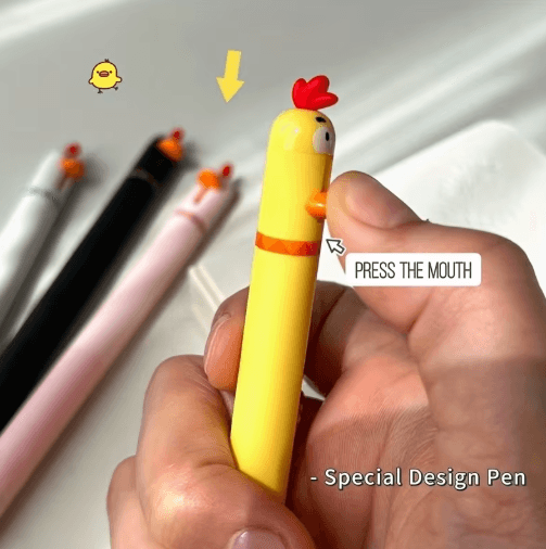 Cute Chicken Gel Pen Set 4pcs Funny Rotating Black Ink Pens (0.5mm)